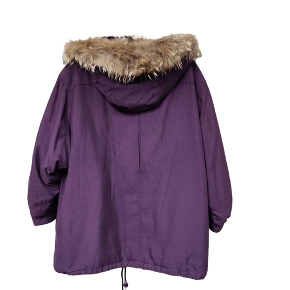 Bromley Sport Purple Puffer Parka Jacket w/Racoon Fur Trim Detachable Hood Sz 2X - Picture 2 of 10